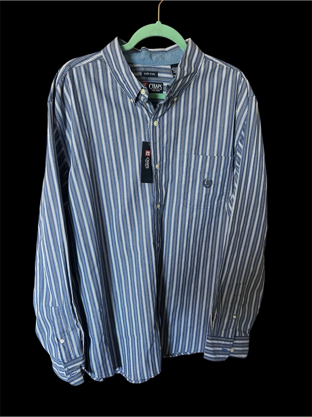 Chaps Men’s Blue and White Vertical Stripe Button-Down Shirt
